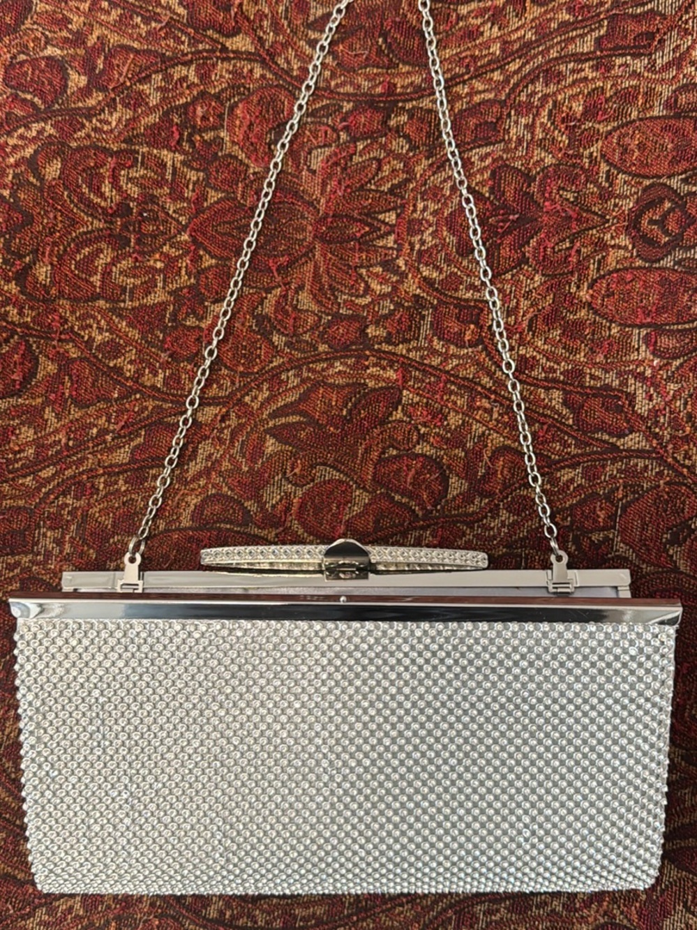 Silver Crystal Evening Clutch with Chain Strap
